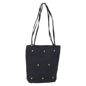 Authentic Salvatore Ferragamo Vala Shoulder Bag Nylon Black Gold